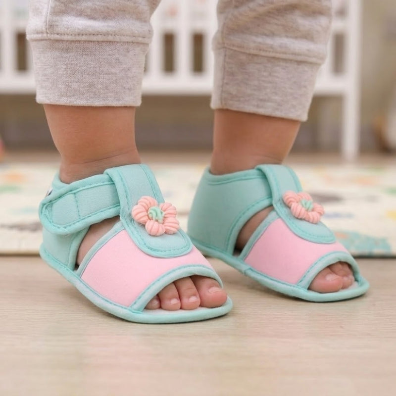 Baby Girls Cotton Floral Pink,Green Velcro Sandal-BT5509
