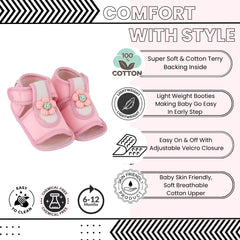 Baby Girls Cotton Floral Pink Velcro Sandal-BT5510