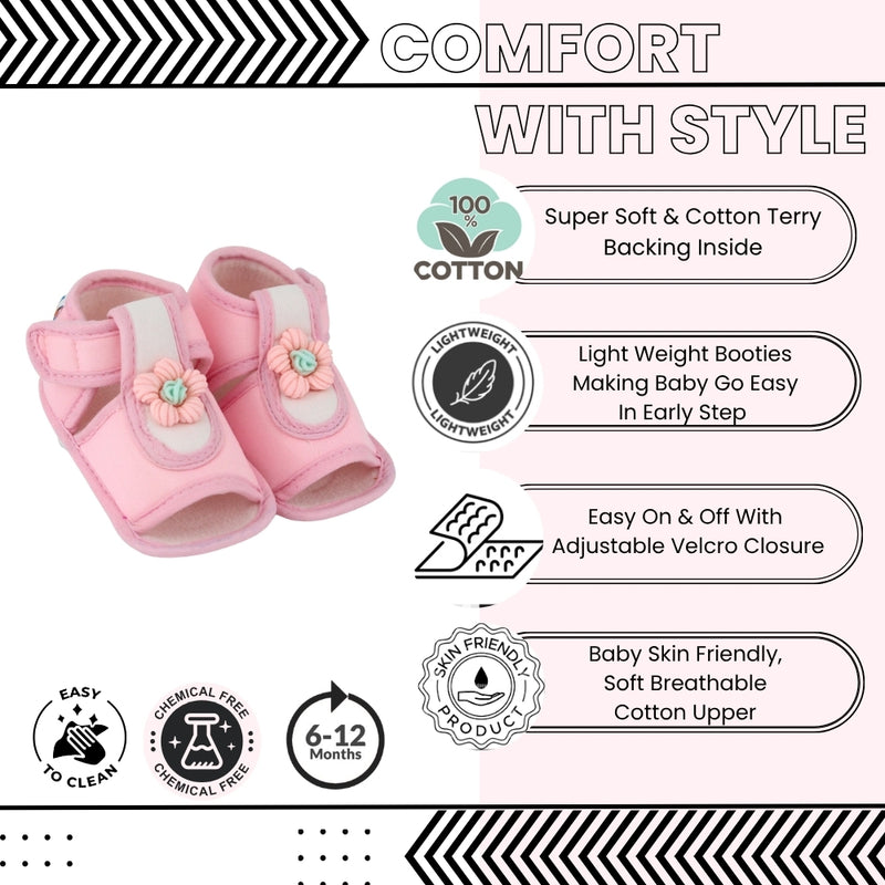 Baby Girls Cotton Floral Pink Velcro Sandal-BT5510