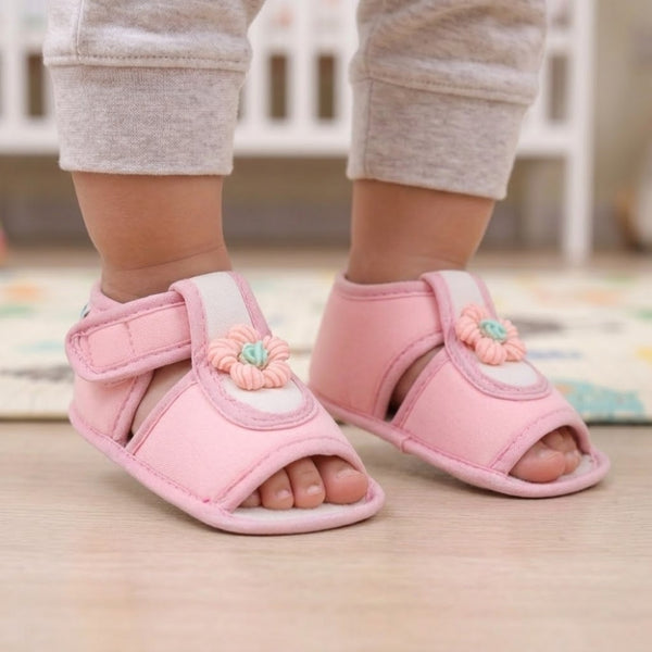 Baby Girls Cotton Floral Pink Velcro Sandal-BT5510