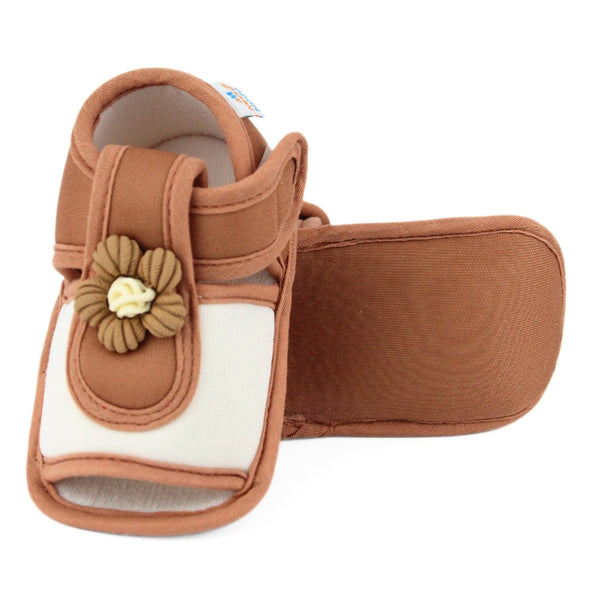Baby Girls Skin-friendly Cotton Floral White,Brown Velcro Sandal Booties-BT5511