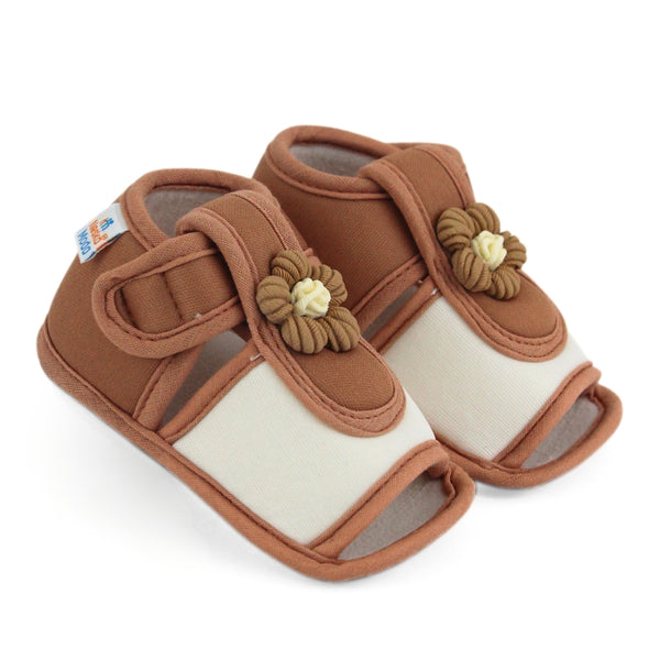 Baby Girls Skin-friendly Cotton Floral White,Brown Velcro Sandal Booties-BT5511