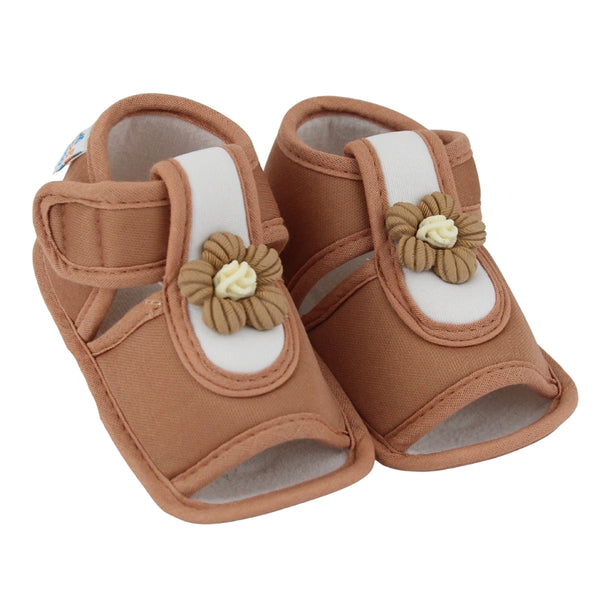 Baby Girls Cotton Floral Brown Velcro Sandal-BT5512