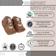 Baby Girls Cotton Floral Brown Velcro Sandal-BT5512