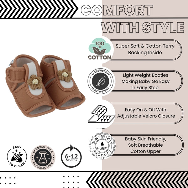 Baby Girls Cotton Floral Brown Velcro Sandal-BT5512