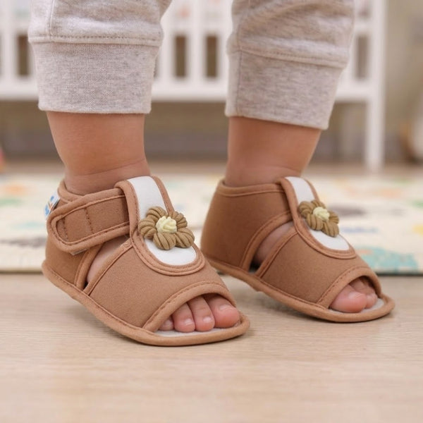Baby Girls Cotton Floral Brown Velcro Sandal-BT5512