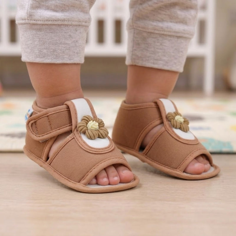 Baby Girls Cotton Floral Brown Velcro Sandal-BT5512