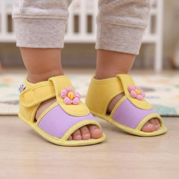 Baby Girls Cotton Floral Purple,Yellow Velcro Sandal-BT5513