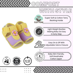 Baby Girls Cotton Floral Purple,Yellow Velcro Sandal-BT5513