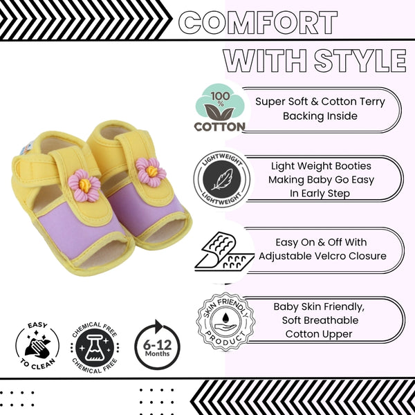 Baby Girls Cotton Floral Purple,Yellow Velcro Sandal-BT5513