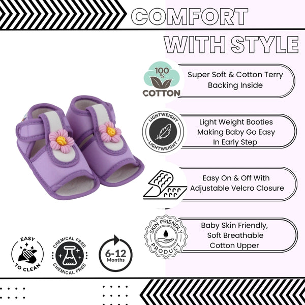 Baby Girls Cotton Floral Purple Velcro Sandal-BT5514