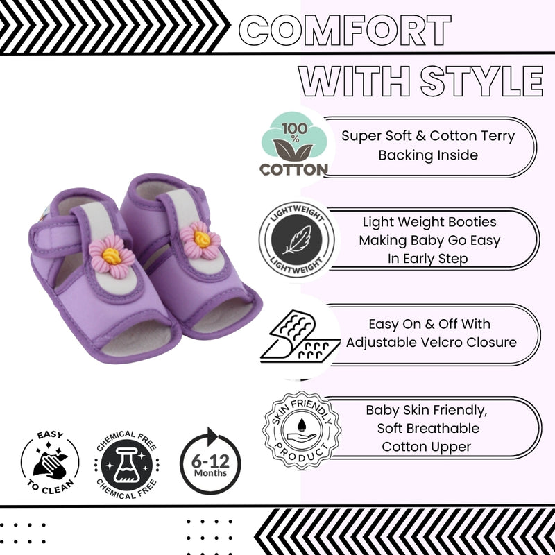 Baby Girls Cotton Floral Purple Velcro Sandal-BT5514