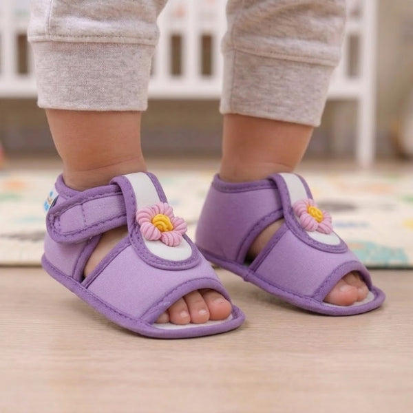 Baby Girls Cotton Floral Purple Velcro Sandal-BT5514