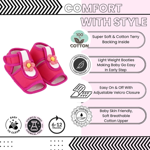 Baby Girls Cotton Floral Pink Velcro Sandal-BT5515