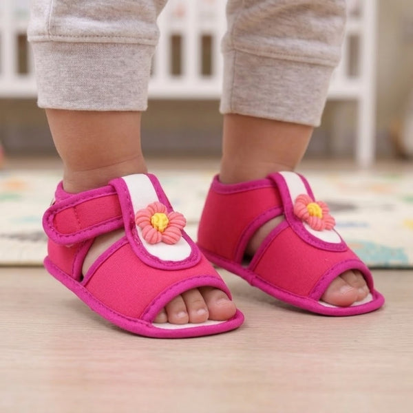 Baby Girls Cotton Floral Pink Velcro Sandal-BT5515