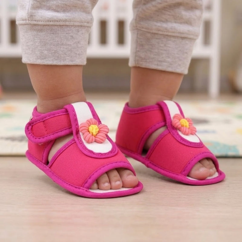 Baby Girls Cotton Floral Pink Velcro Sandal-BT5515