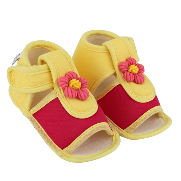 Baby Girls Cotton Floral Pink,Yellow Velcro Sandal-BT5516