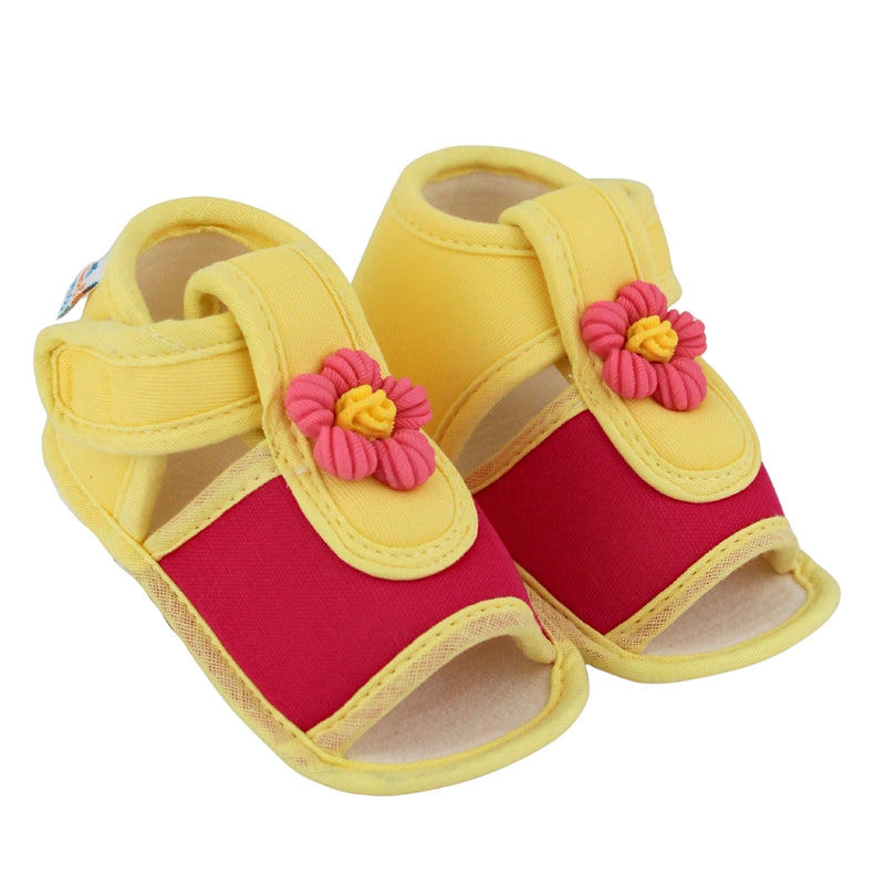 Baby Girls Cotton Floral Pink,Yellow Velcro Sandal-BT5516
