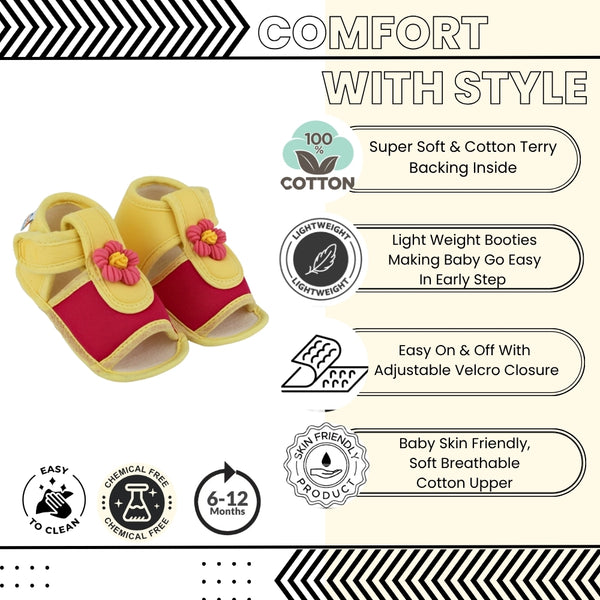 Baby Girls Cotton Floral Pink,Yellow Velcro Sandal-BT5516