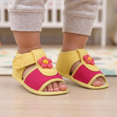 Baby Girls Cotton Floral Pink,Yellow Velcro Sandal-BT5516