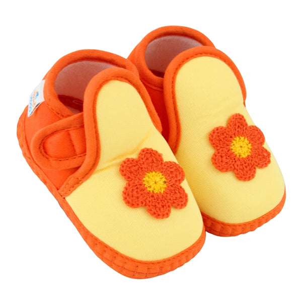 Baby Girls Cotton Floral Yellow,Orange Velcro Shoe-BT5517