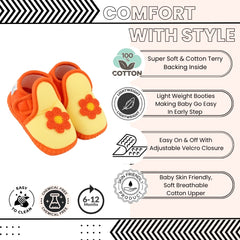 Baby Girls Cotton Floral Yellow,Orange Velcro Shoe-BT5517