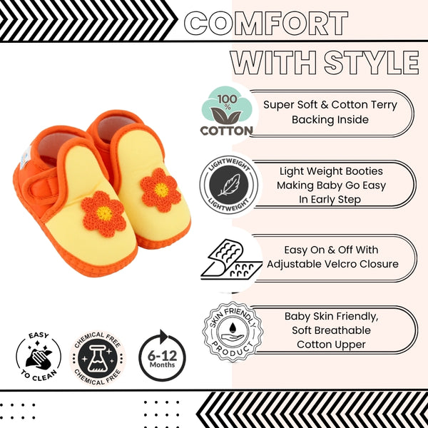 Baby Girls Cotton Floral Yellow,Orange Velcro Shoe-BT5517