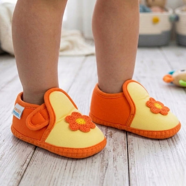 Baby Girls Cotton Floral Yellow,Orange Velcro Shoe-BT5517