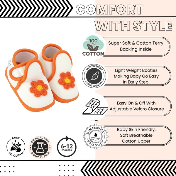 Baby Girls Cotton Floral Orange,White Velcro Shoe-BT5518