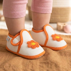 Baby Girls Cotton Floral Orange,White Velcro Shoe-BT5518