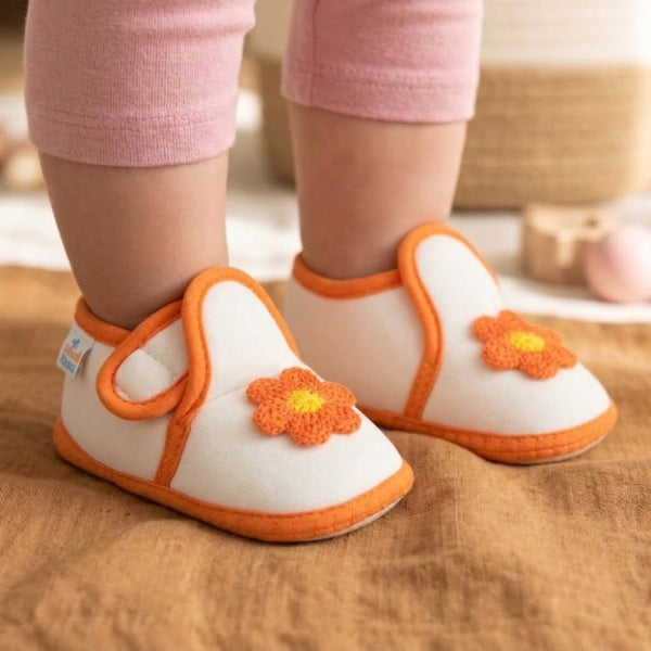 Baby Girls Cotton Floral Orange,White Velcro Shoe-BT5518