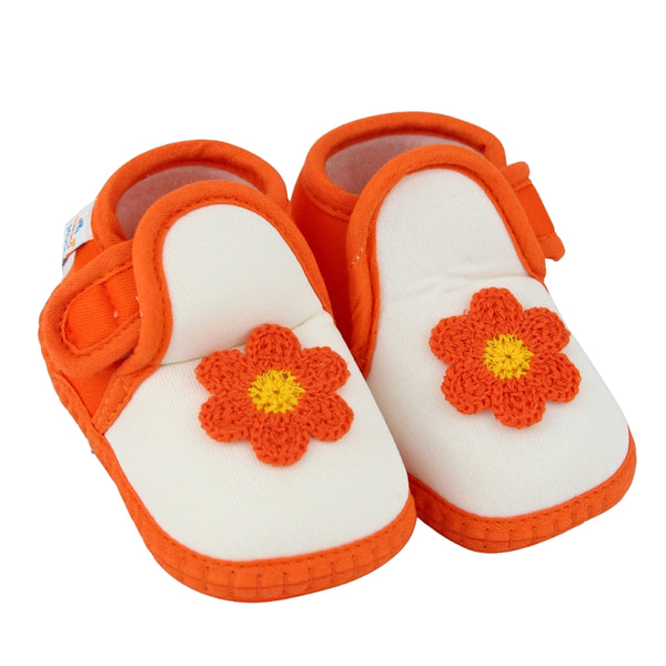 Baby Girls Cotton Floral White,Orange Velcro Shoe-BT5519