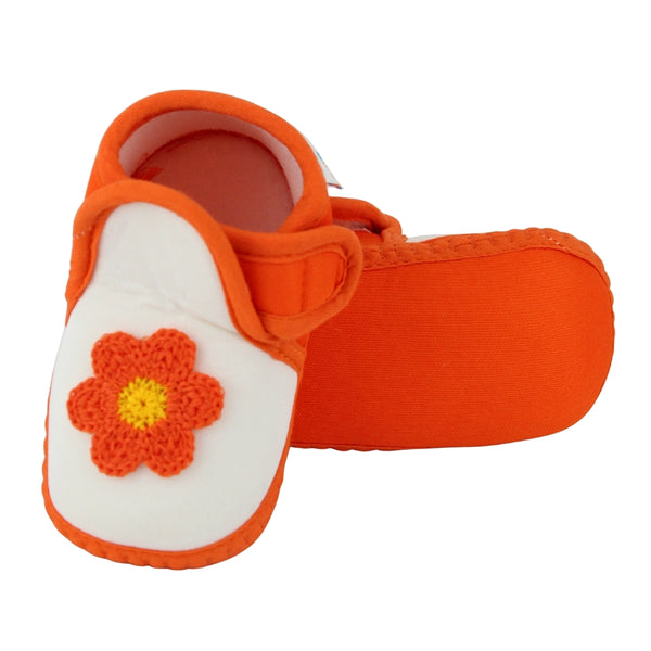 Baby Girls Cotton Floral White,Orange Velcro Shoe-BT5519