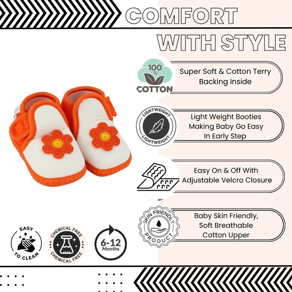 Baby Girls Cotton Floral White,Orange Velcro Shoe-BT5519