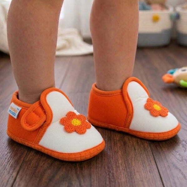 Baby Girls Cotton Floral White,Orange Velcro Shoe-BT5519