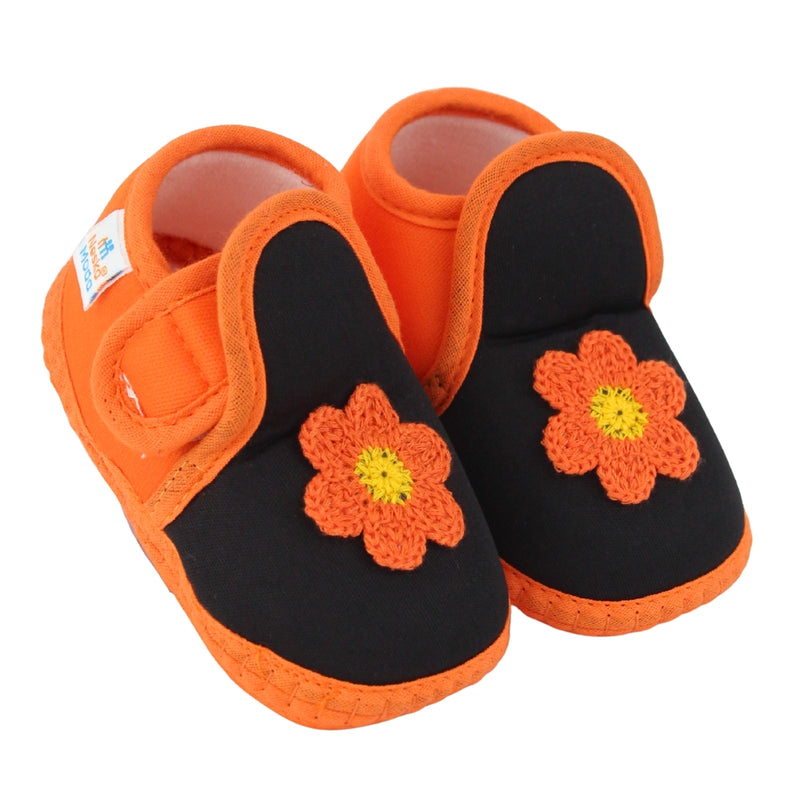 Baby Girls Cotton Floral Black,Orange Velcro Shoe-BT5520