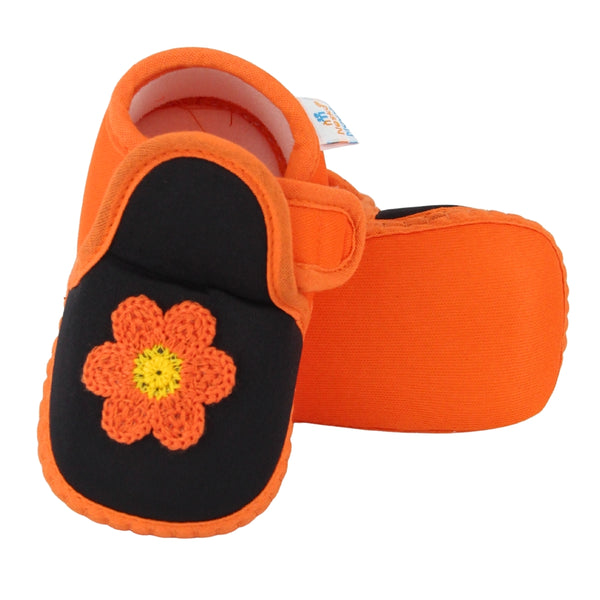 Baby Girls Cotton Floral Black,Orange Velcro Shoe-BT5520