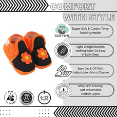 Baby Girls Cotton Floral Black,Orange Velcro Shoe-BT5520