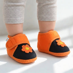 Baby Girls Cotton Floral Black,Orange Velcro Shoe-BT5520