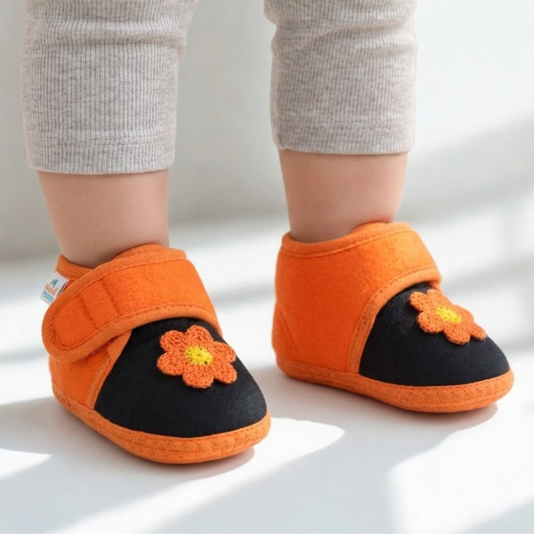 Baby Girls Cotton Floral Black,Orange Velcro Shoe-BT5520