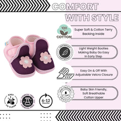 Baby Girls Cotton Floral Purple,Pink Velcro Shoe-BT5521
