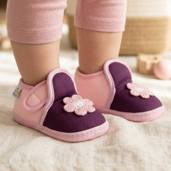 Baby Girls Cotton Floral Purple,Pink Velcro Shoe-BT5521