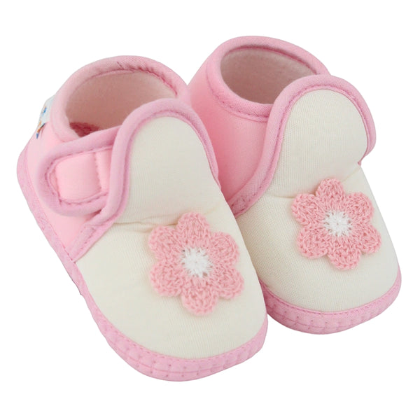 Baby Girls Cotton Floral White,Pink Velcro Shoe-BT5523