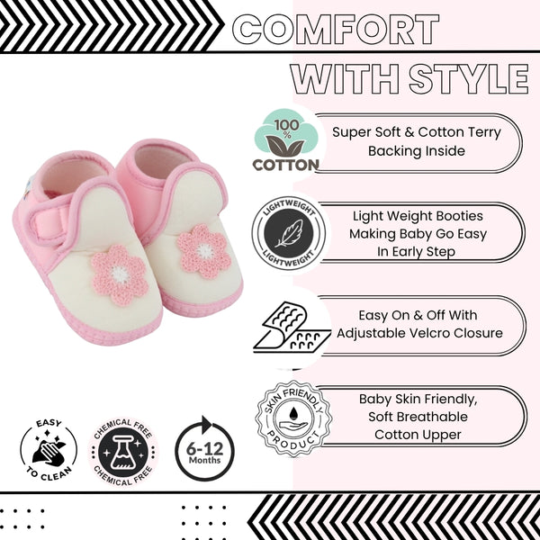 Baby Girls Cotton Floral White,Pink Velcro Shoe-BT5523