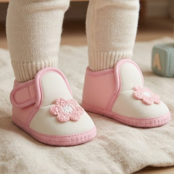 Baby Girls Cotton Floral White,Pink Velcro Shoe-BT5523