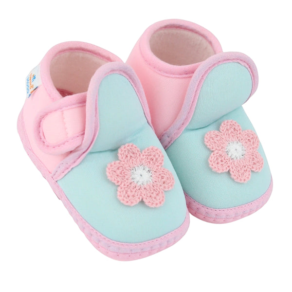 Baby Girls Cotton Floral Green,Pink Velcro Shoe-BT5524