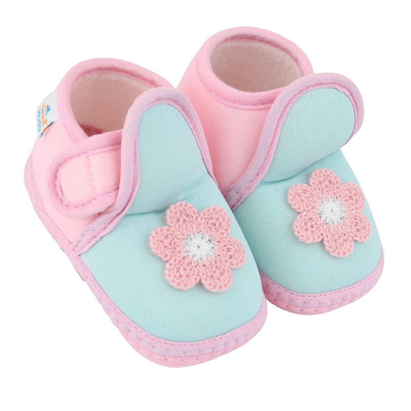 Baby Girls Cotton Floral Green,Pink Velcro Shoe-BT5524
