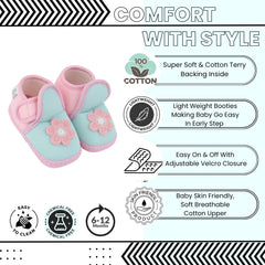 Baby Girls Cotton Floral Green,Pink Velcro Shoe-BT5524