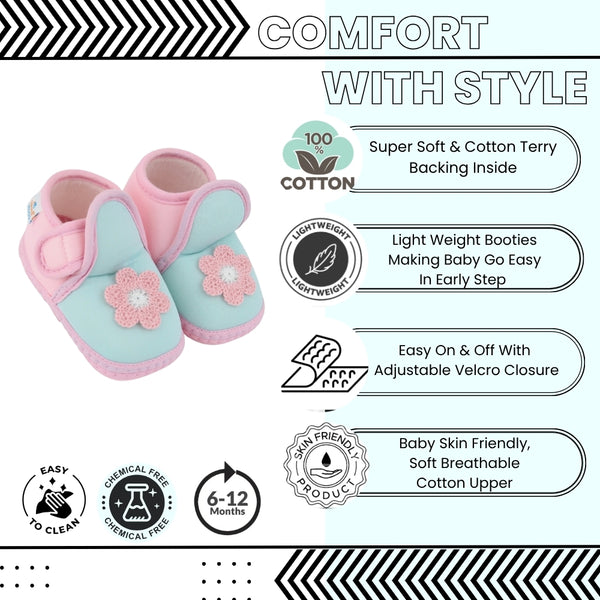 Baby Girls Cotton Floral Green,Pink Velcro Shoe-BT5524
