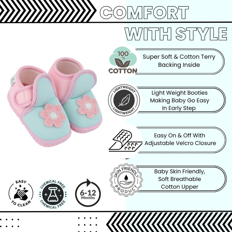 Baby Girls Cotton Floral Green,Pink Velcro Shoe-BT5524